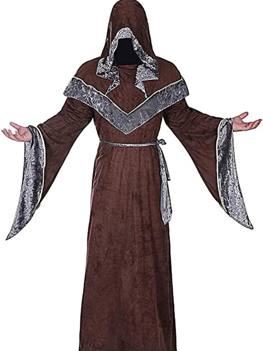 Mystic Brown Hooded Wizard Costume with Silver Trim - medium